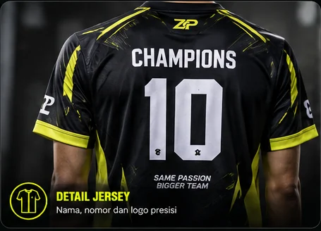 Detail nama dan nomor jersey printing custom Zipzip Bandung