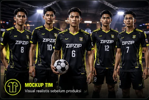 Mockup tim memakai jersey printing custom Zipzip Bandung